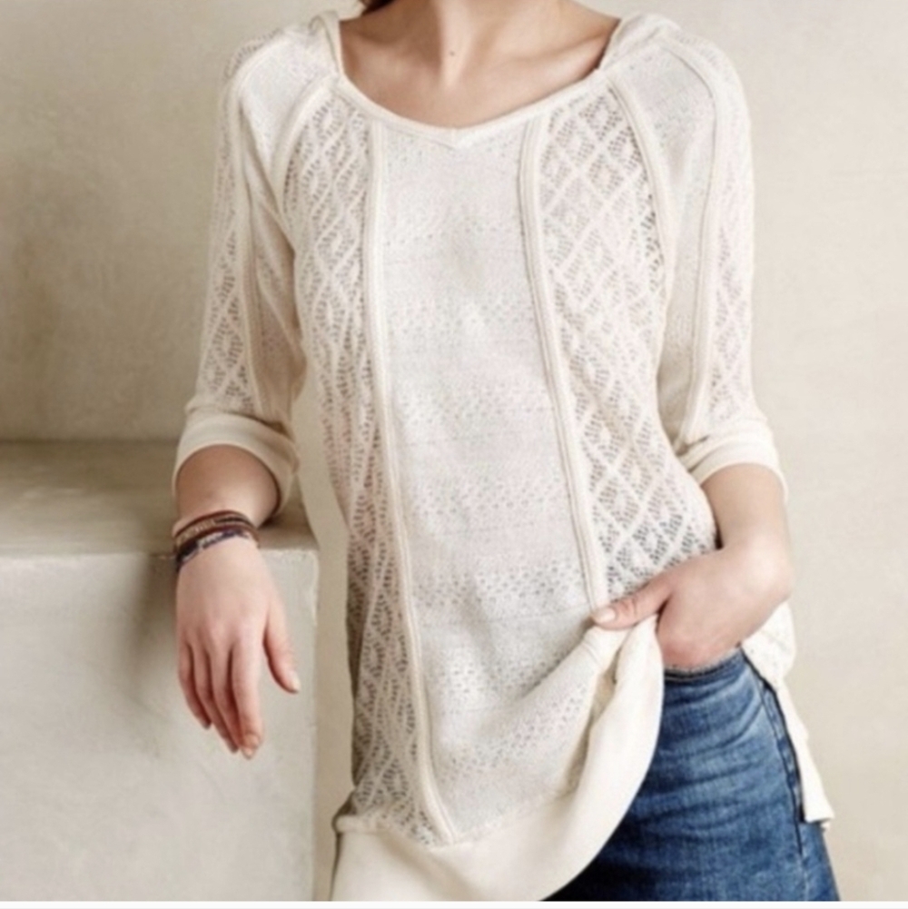 Anthropologie Cream V-Neck Sweater